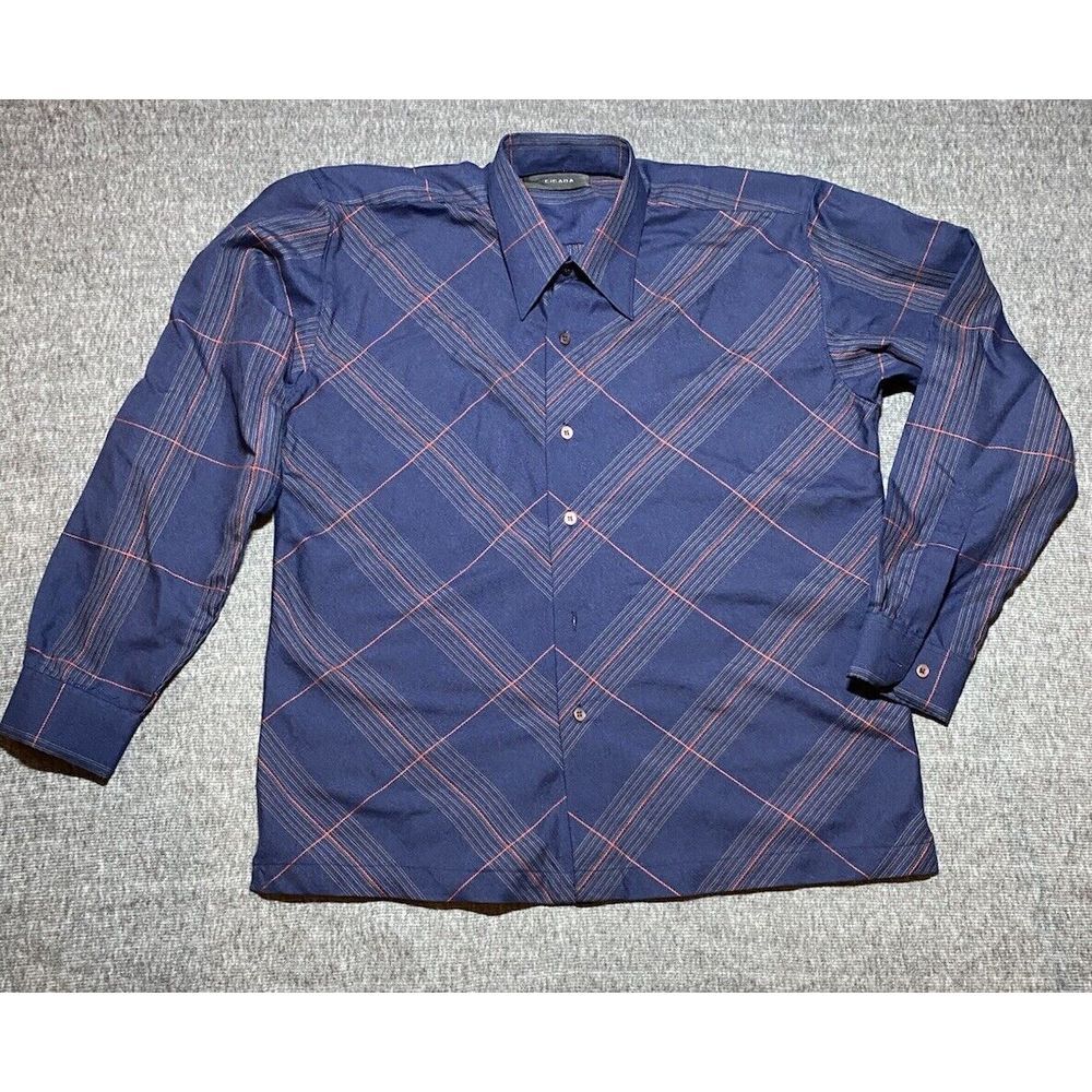 Vintage Cicada Mens Button-up Shirt 42 Dress Shirt Plaid With Blue And Red